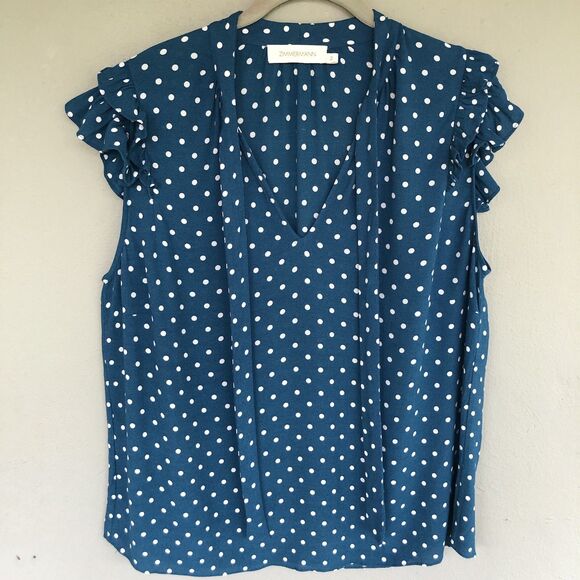 Zimmermann Polka Dot Ruffle Blouse Women’s 2/M Teal Tie Neck Romantic Boho Chic - Picture 6 of 15